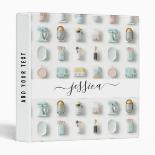 Modern kitchen icons pattern script name 3 ring binder