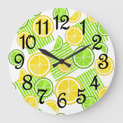 Modern Kitchen Lemon Lime Fruit Large Clock