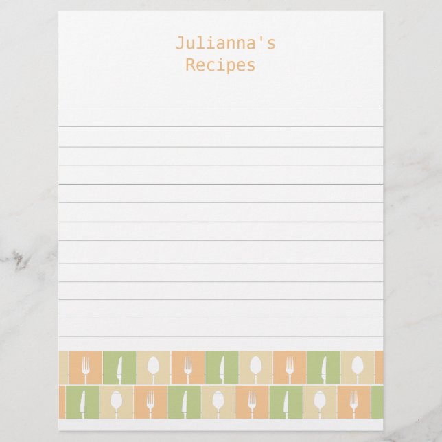 Modern Kitchen Recipe Binder Insert Letter Pages (Front)
