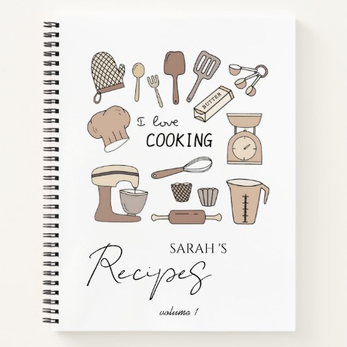 Modern Kitchen Utensil Personalised Recipe  Notebook