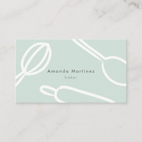 Modern Kitchen Utensils Mint Green Baker Business Card