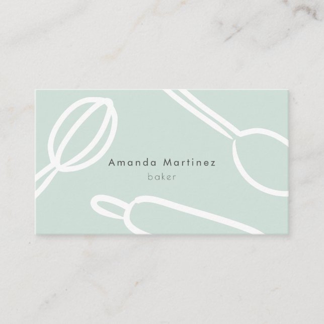 Modern Kitchen Utensils Mint Green Baker Business Card (Front)