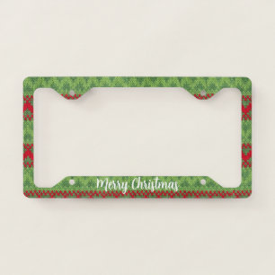 Modern Knitted Merry Christmas Text Pattern License Plate Frame