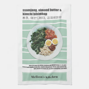 Modern Korean Food Colorful Bibimbap Recipe Kitchen Towel