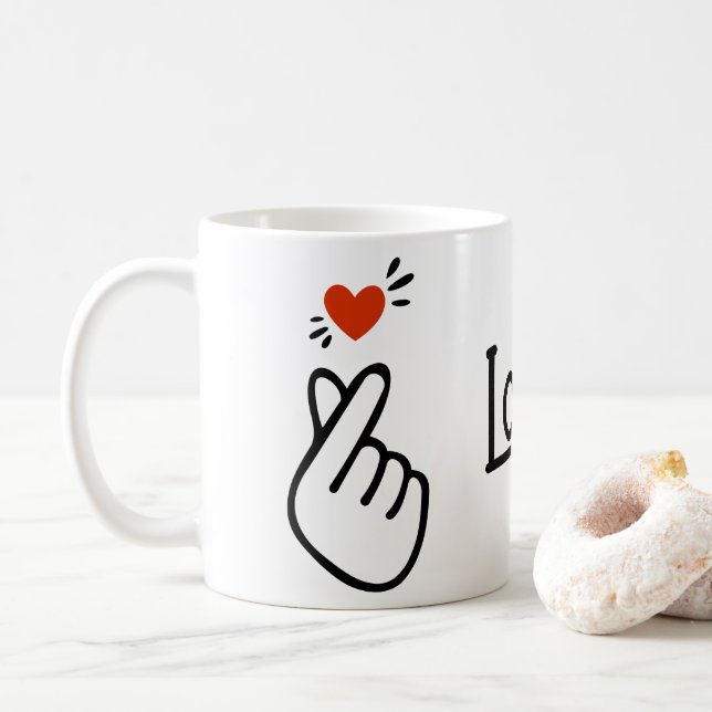 Modern Korean Love Sign Symbol Coffee Mug (With Donut)