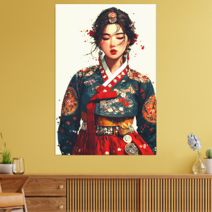 Modern Korean Woman in Hanbok Portrait Canvas Print