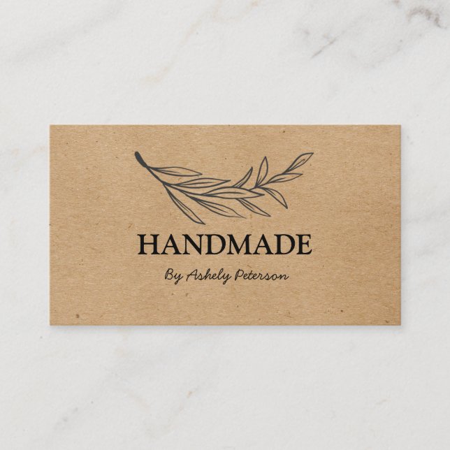 modern kraft and black floral business card (Front)
