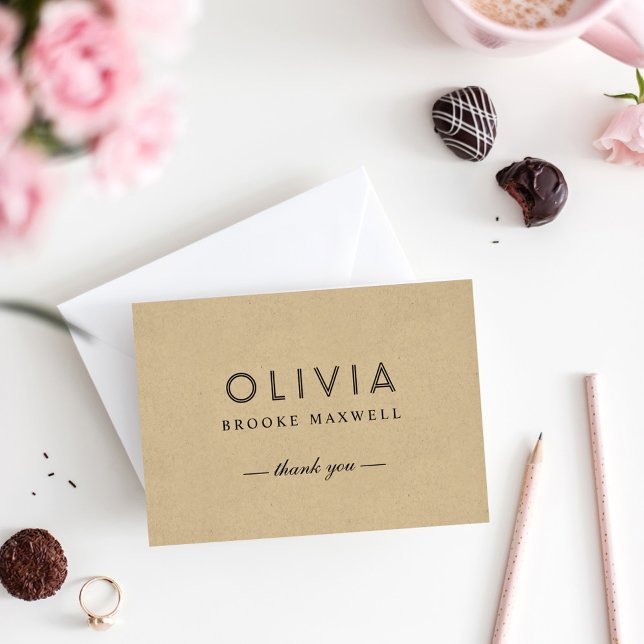 Modern Kraft and Black Monogram Thank You Card (Creator Uploaded)