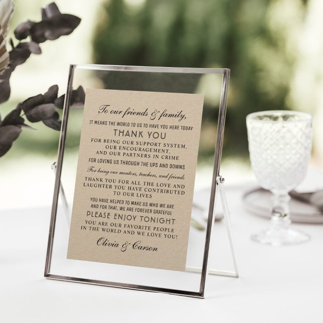 Modern Kraft and Black Script Wedding Guest Thank You Card (Creator Uploaded)