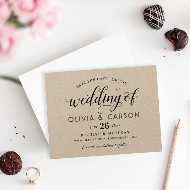 Modern Kraft and Black Script Wedding Save The Date (Creator Uploaded)