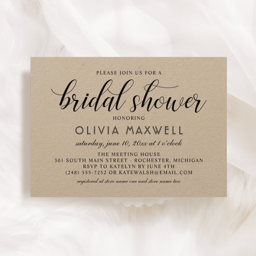 Modern Kraft and Black Wedding Bridal Shower Invitation