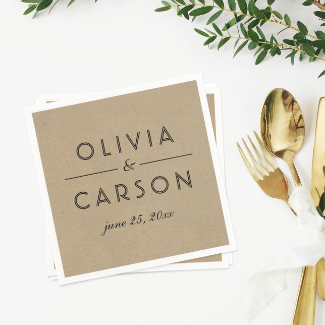 Modern Kraft and Black Wedding Monogram Paper Napkins (Creator Uploaded)
