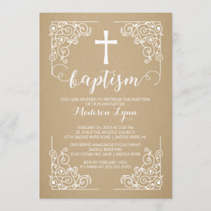Modern Kraft Baptism Christening Cross Invitation