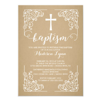 Modern Kraft Baptism Christening Cross Invitation