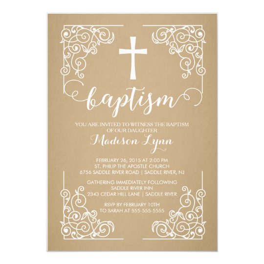 Modern Kraft Baptism Christening Cross Invitation | Zazzle.com