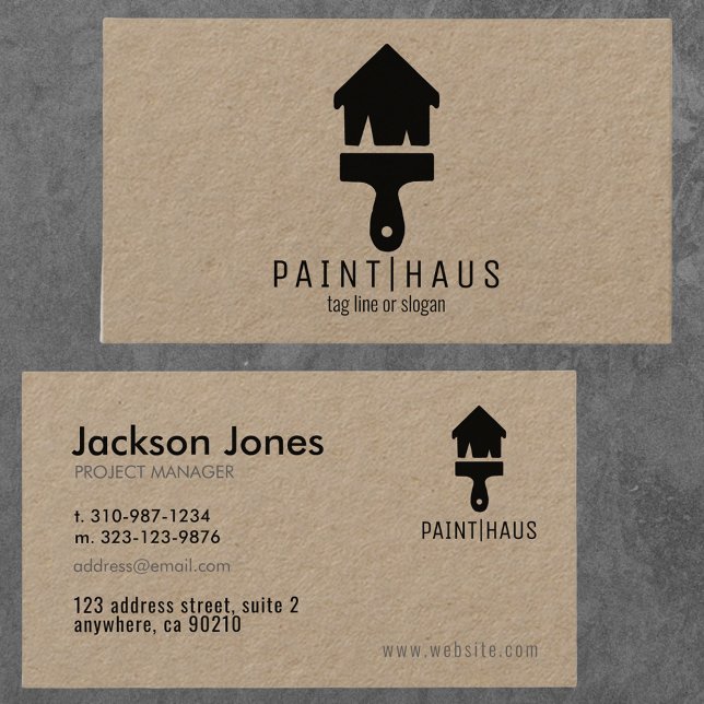 Modern Kraft + Black Home Painting Paint Brush Business Card (Creator Uploaded)