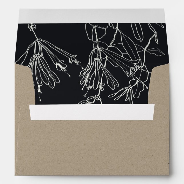 MODERN KRAFT BLACK LINE DRAWING FLORAL ADDRESS ENVELOPE (Back (Bottom))