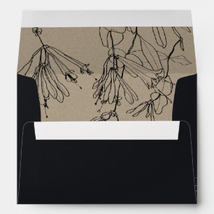 MODERN KRAFT BLACK LINE DRAWING FLORAL ADDRESS ENVELOPE