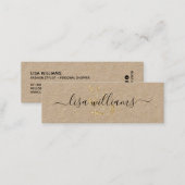 Modern kraft black white chic gold glitter elegant mini business card (Front/Back)