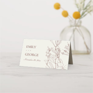 MODERN KRAFT BLUSH CREAM LINE DRAWING FLORAL PLACE CARD