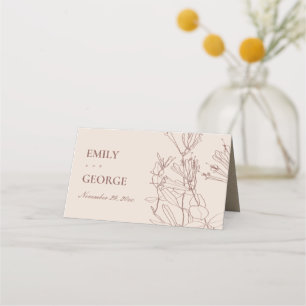 MODERN KRAFT BLUSH PASTEL LINE DRAWING FLORAL PLACE CARD