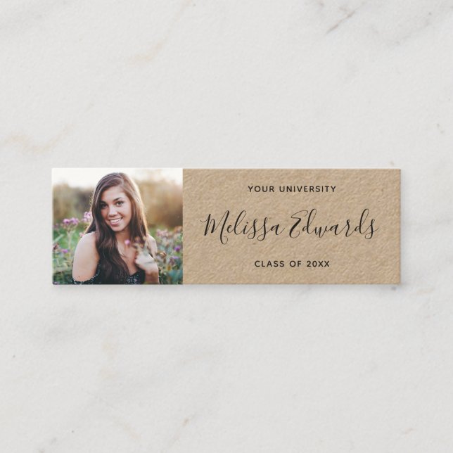 Modern kraft class of graduation photo name card (Front)