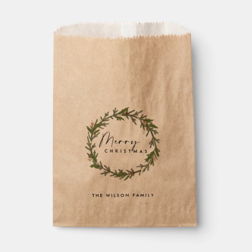 MODERN KRAFT ELEGANT HOLLY BERRY WREATH CHRISTMAS FAVOR BAG