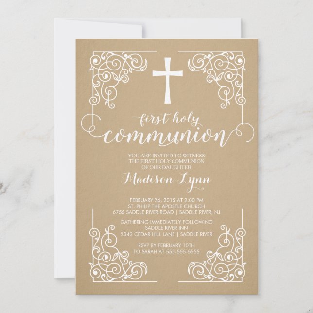 Modern Kraft First Holy Communion Invitation (Front)