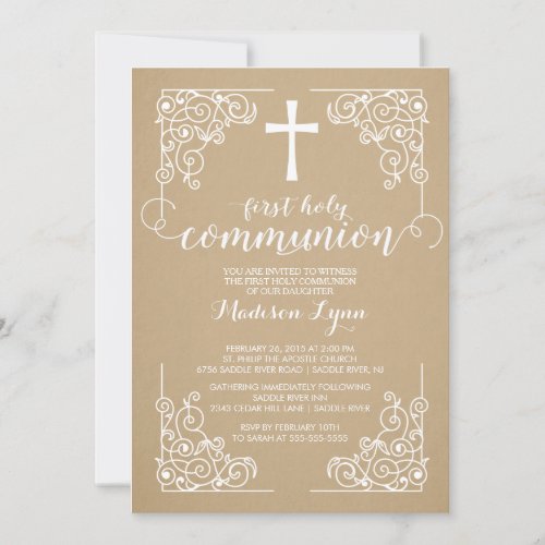 Modern Kraft First Holy Communion Invitation