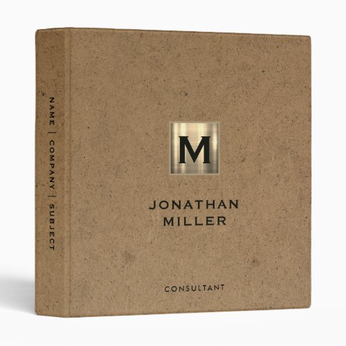 Modern Kraft Gold Monogram 3 Ring Binder