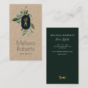 modern kraft greenery hair stylist business card