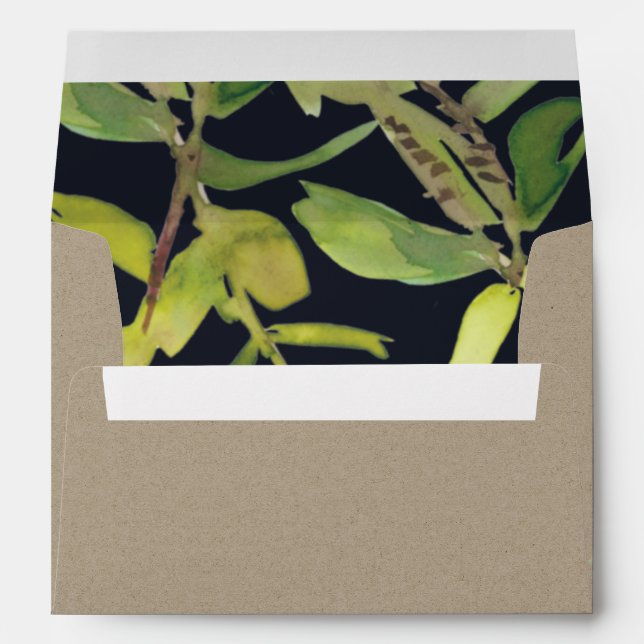 MODERN KRAFT LEAF FOLIAGE WATERCOLOR GREEN ADDRESS ENVELOPE (Back (Bottom))