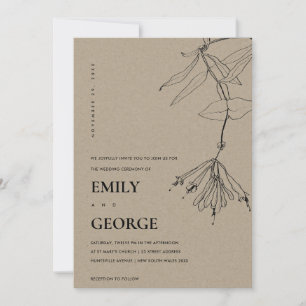 MODERN KRAFT LINE DRAWING FLORAL WEDDING INVITE