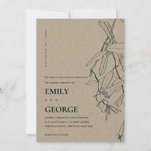MODERN KRAFT LINE DRAWING FLORAL WEDDING INVITE