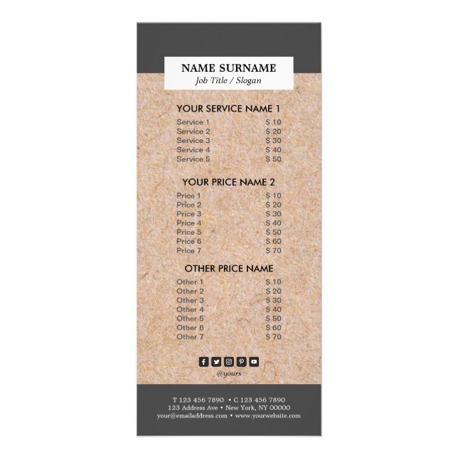 Modern Kraft Marketing Material Price RackCard Rack Card (Front)