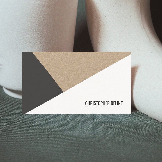 Modern Kraft Paper Grey White Geometric Business Card (Creator Uploaded)