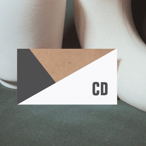 Modern Kraft Paper Grey White Geometric Monogram Business Card