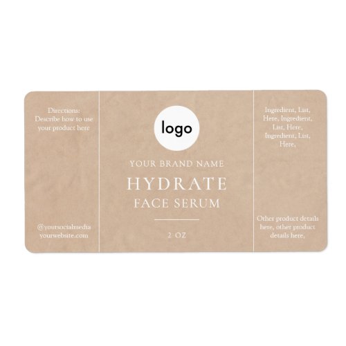 Modern Kraft Paper Minimalist Face Serum Label