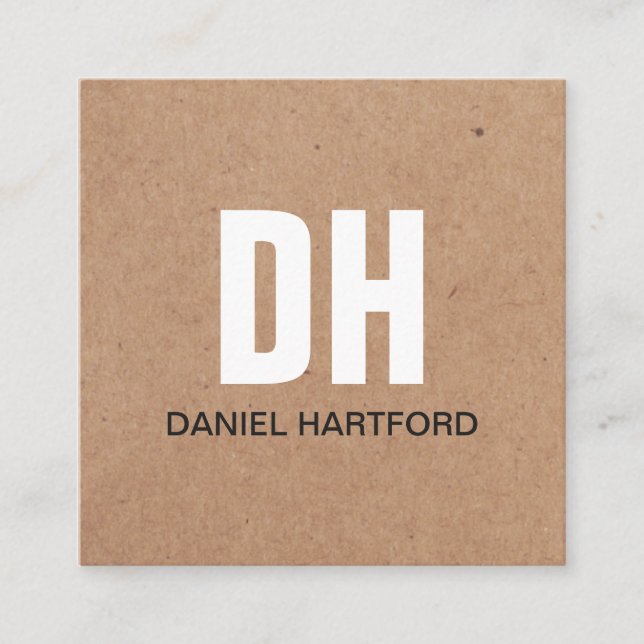 Modern Kraft Paper (printed) White Bold Monogram  Square Business Card (Front)