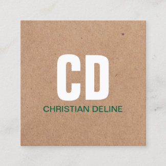 Modern Kraft Paper (printed) White Bold Monogram Square Business Card