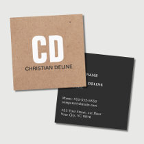 Modern Kraft Paper (printed) White Bold Monogram Square Business Card