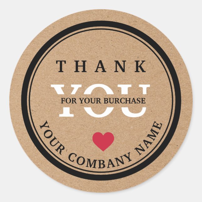 Modern Kraft Paper Thank You Classic Round Sticker (Front)