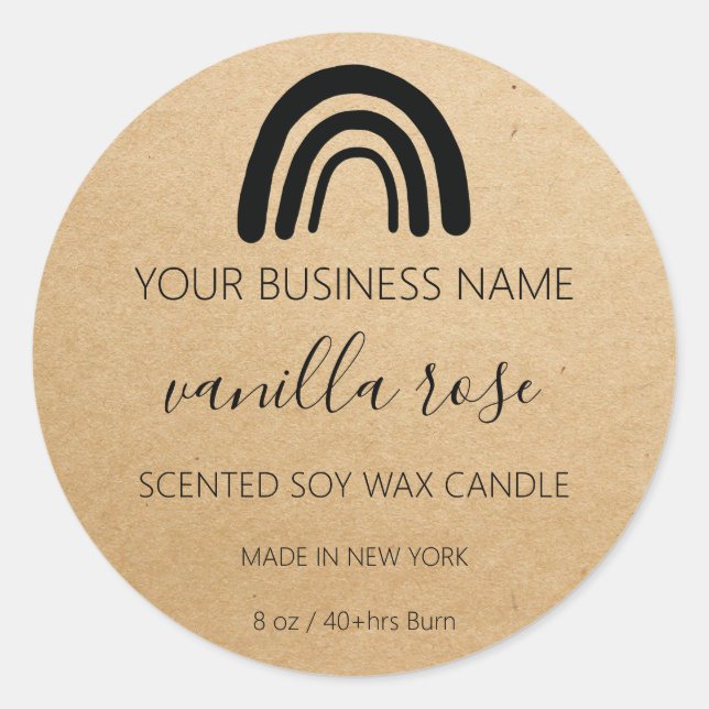 Modern Kraft Rainbow Logo Soy Candle Product Label (Front)