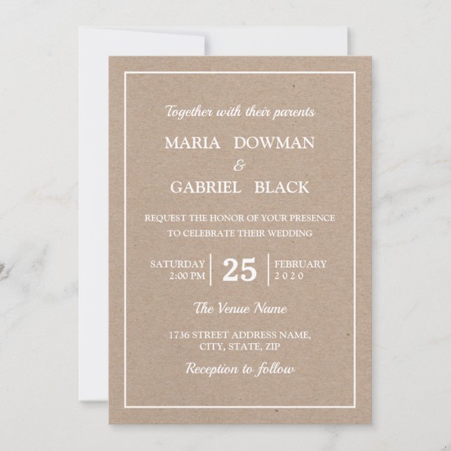 Modern Kraft simple Typography Wedding Invitation (Front)