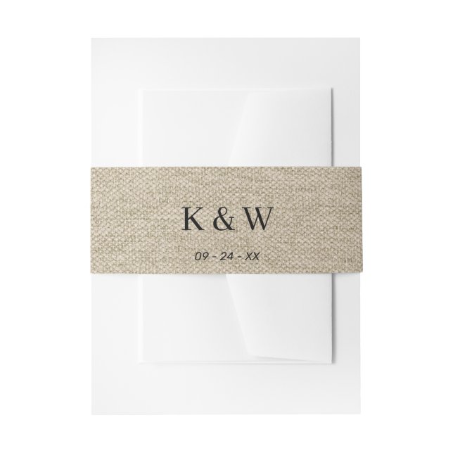 Modern Kraft Style Burlap Monogram Invitation  Invitation Belly Band (Front Example)