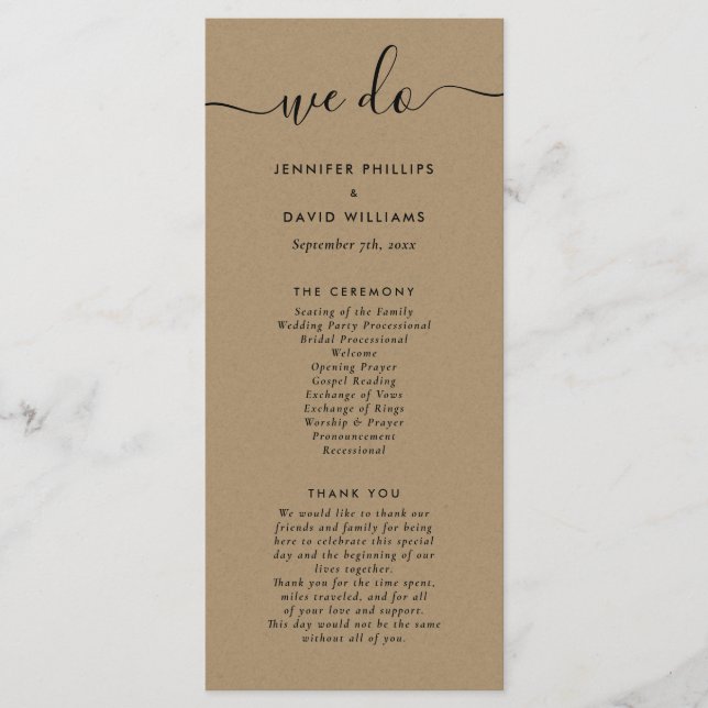 Modern Kraft We Do Wedding Program (Front)
