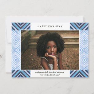 Modern Kwanzaa Watercolor Tiles Blue Photo Holiday Card