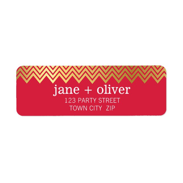 MODERN LABEL chevron pattern cute gold foil red (Front)