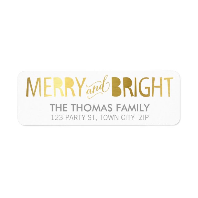 MODERN LABEL merry & bright bold gold foil gray (Front)