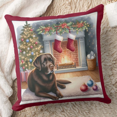 Modern Labrador Retriever Dog Christmas Holiday Throw Pillow